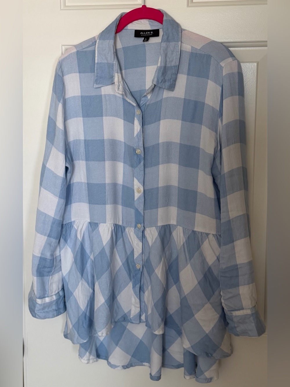 Allen B. By Allen Schwartz Light Blue and White Plaid Button-Up Tunic
